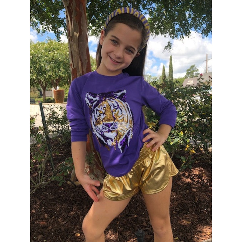 Child Sequin Tiger Face L/S Gameday Tee