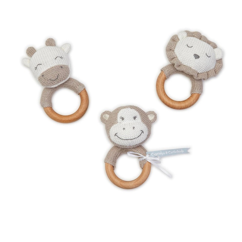 Knitted Rattle with Wooden Grip (Assorted)