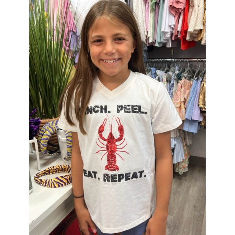 Pinch Peel Eat Repeat Sequin Crawfish Tee