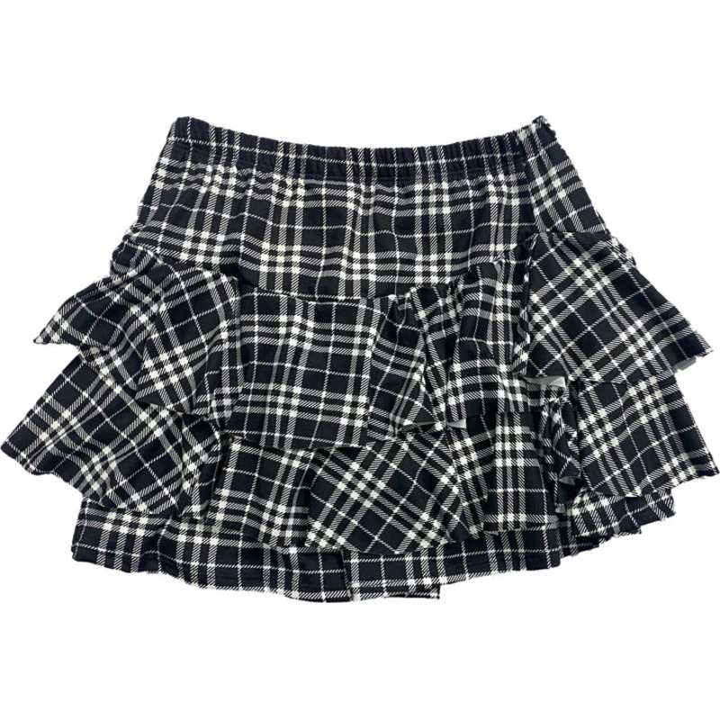 Ruffled Tiered Skort - Black & White Plaid