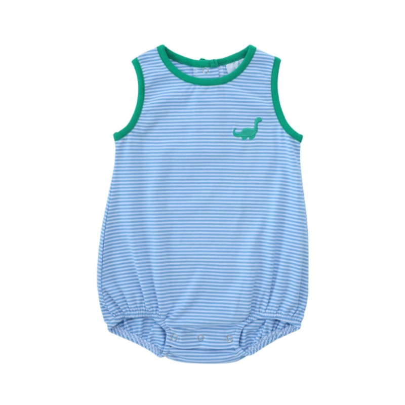 Itsy Bitsy Blue Striped Knit Bubble - Dinosaur