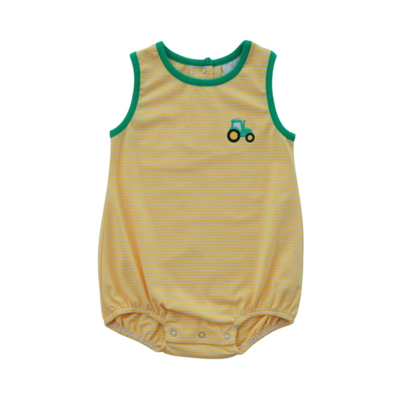 Itsy Bitsy Yellow Striped Knit Bubble - Tractor