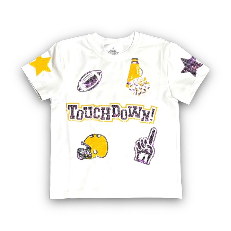 Purple & Gold Football Collage Sequin Shirt