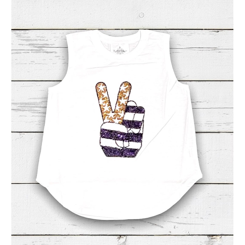 Purple/Gold Sequin Peace Sign Tank Top