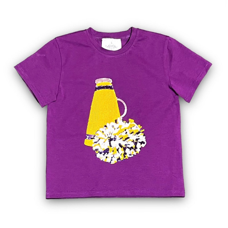 Purple Sequin Megaphone & Pom Pom Football Shirt