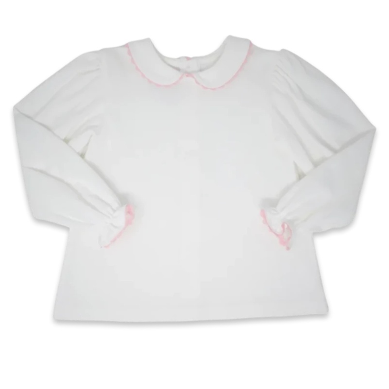 White Better Together L/S Blouse w/ Pink Trim