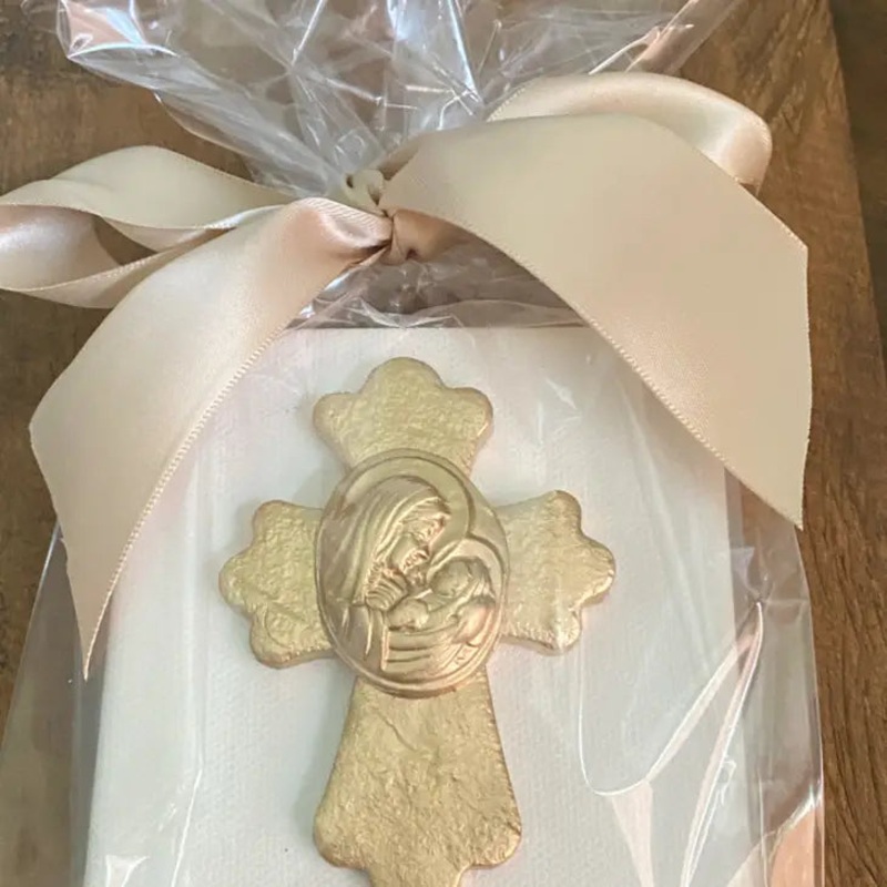 Gold Leaf Gilded Mary & Baby Jesus Intaglio Cross