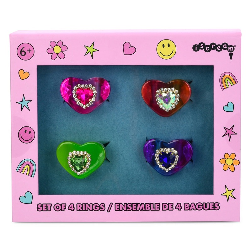 iScream 4Pk Chunky Jeweled Heart Rings