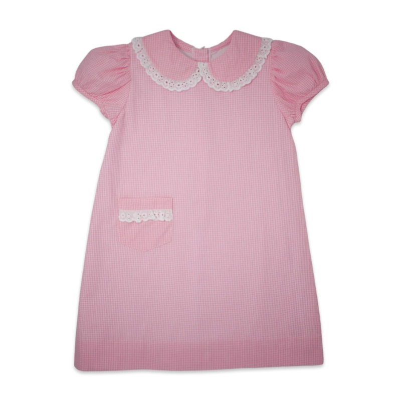 1956 Pocket Dress Pink Mini Gingham Picot
