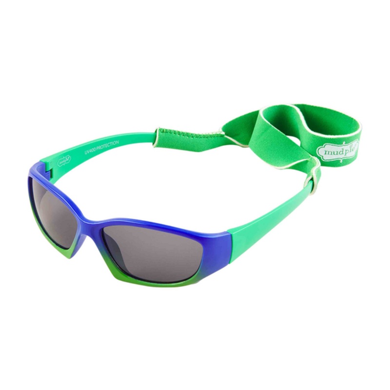 Mudpie Toddler Blue/Green Sunglasses & Neoprene Neck Strap