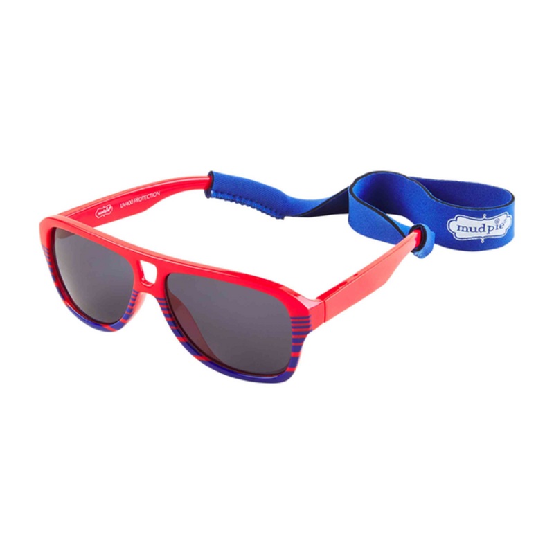 Mudpie Toddler Red/Blue Sunglasses & Neoprene Neck Strap