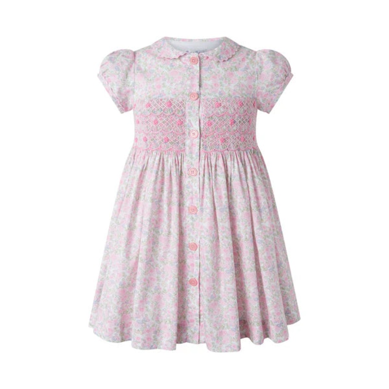 Rachel Riley Ditsy Bloom Smocked Button Front Dress