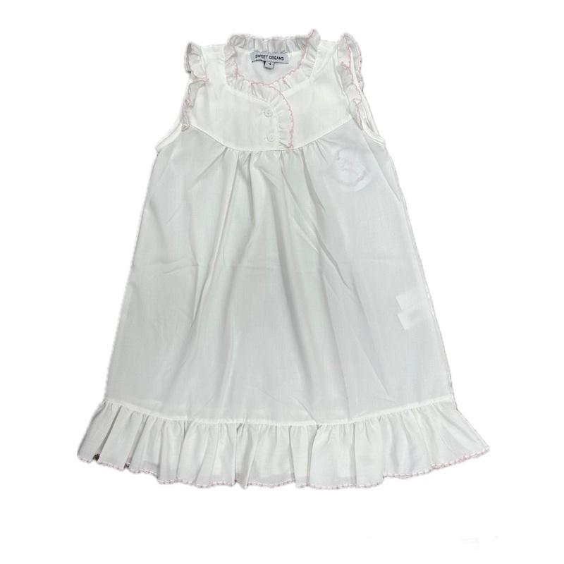 Sweet Dreams White Sleeveless Nightgown with Pink Picot Trim