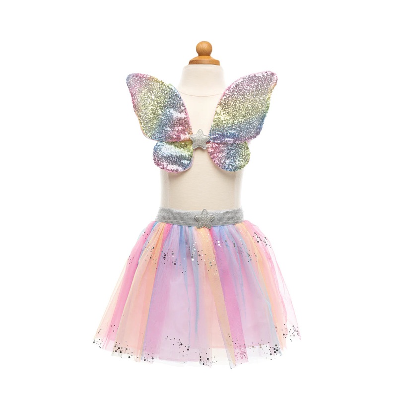 4/6 Great Pretenders Rainbow Sequins Skirt/ Wings/ Wand Costume