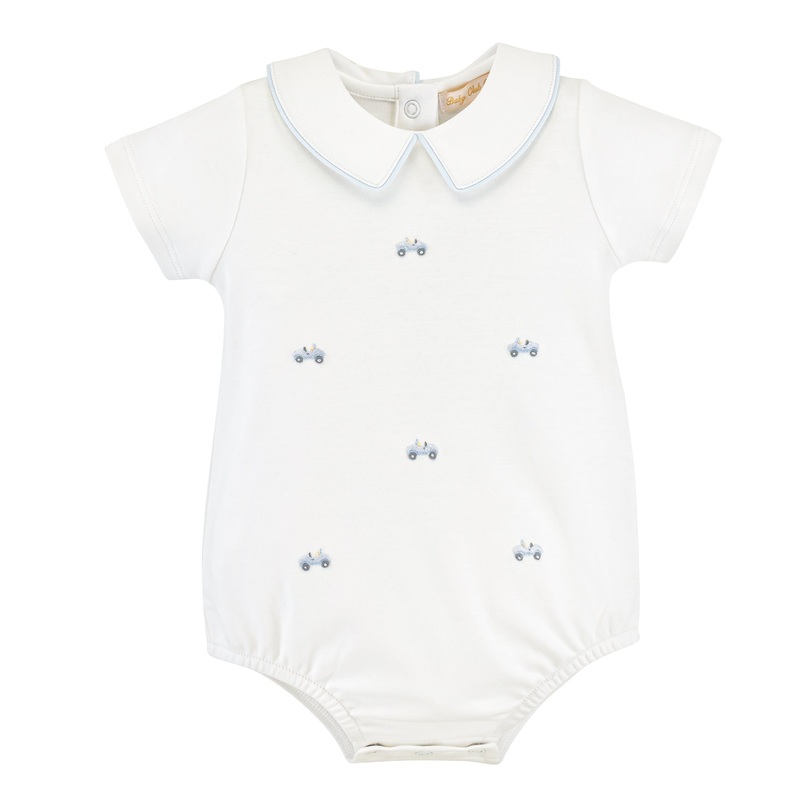 Baby Club Chic Blue Cars Embroidered Bubble w/ Collar