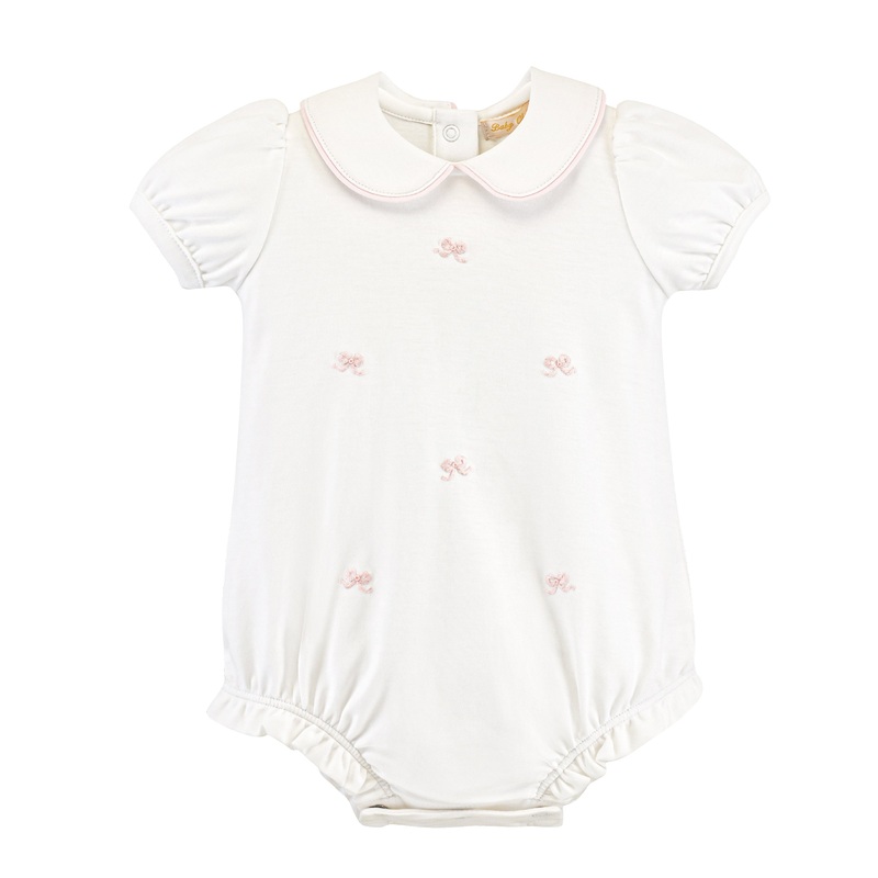 Baby Club Chic Pink Bow Embroidered Bubble w/ Collar