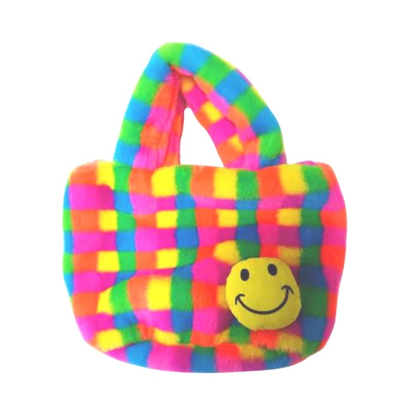 Bari Lynn Rainbow Checkered Mini Tote
