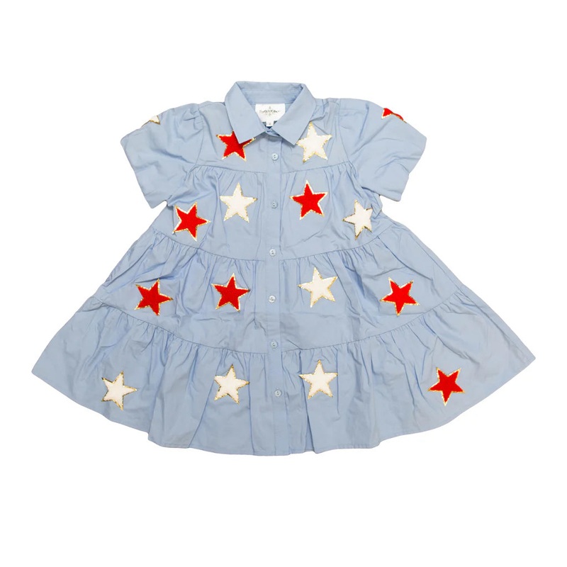 Belle Cher Blue & Red Chenille Star Dress