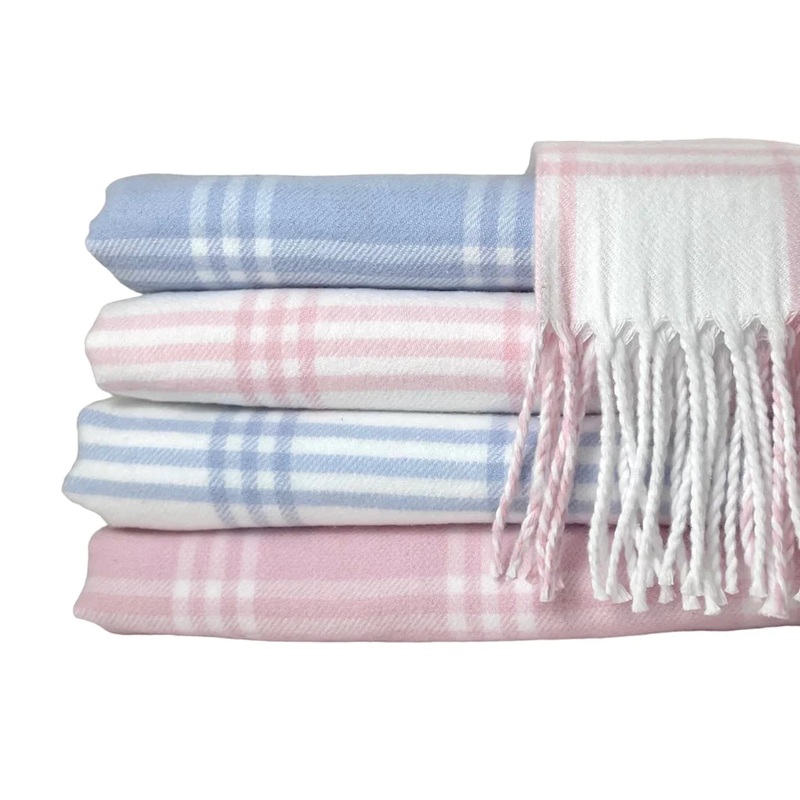 Soft Idea Windowpane Check Flannel Blanket with Fringe