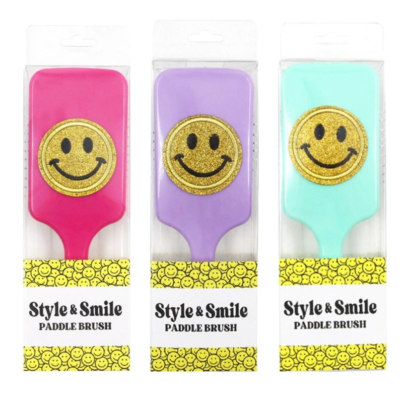 Varsity Glitter Smiley Face Paddle Brush