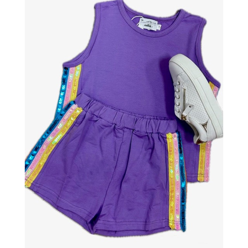 Blended Spirit Purple/Sequin 2Pc Knit Short Set