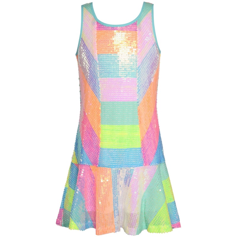 Hannah Banana Colorblock Neon Sequined Stripe Dress