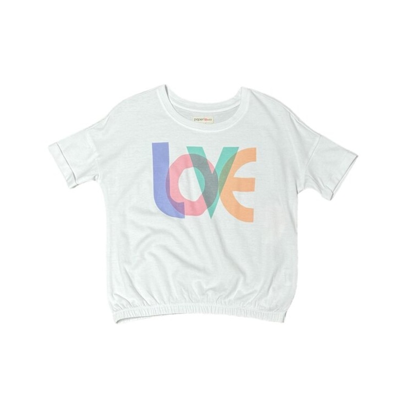 Paper Flower Love Roll Cuff Elastic Waist Graphic Tee