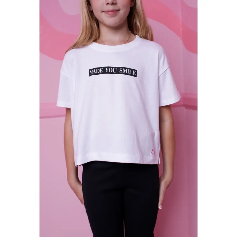 Paper Flower Made You Smile Embroidery Graphic Tee