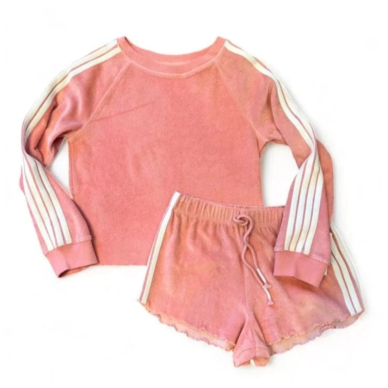 Terry Athletic Stripe Sweatshirt/Shorts Set