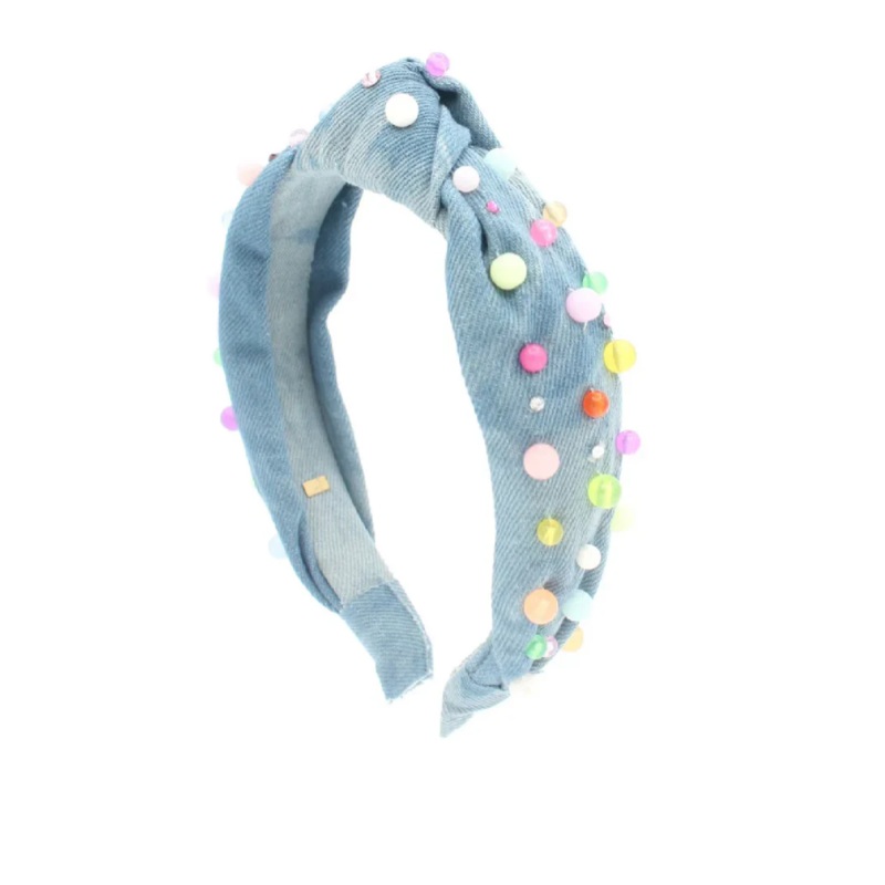 Bari Lynn Pastel Pearls on Denim Top Knot Headband