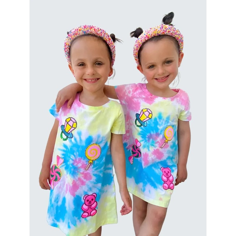 Candyland Sequin Patch Tie Dye Dress