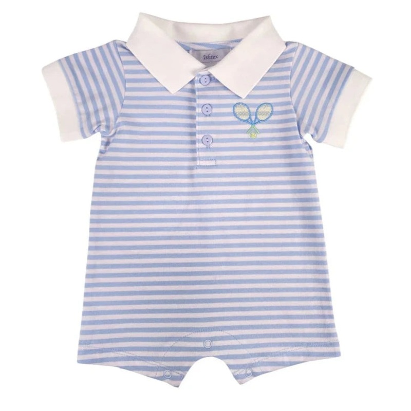 Ishtex Tennis Boy's Blue Striped Knit Romper