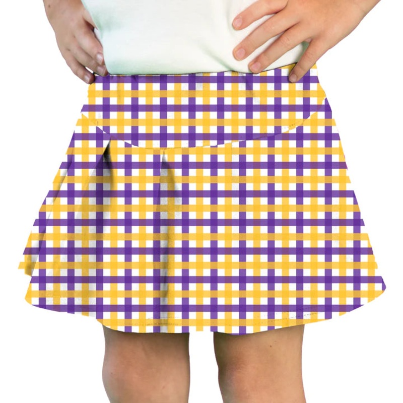 Azarhia Athleisure Purple/Gold Plaid Tennis Skirt