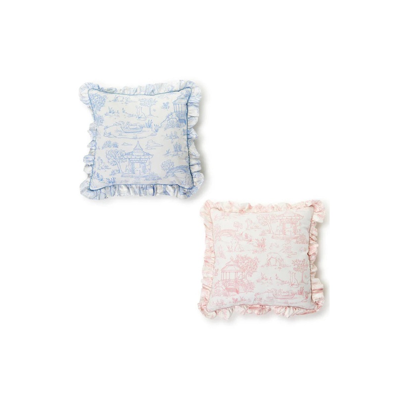 Baby Animal Toile Decorative Pillow with Ruffle Detail