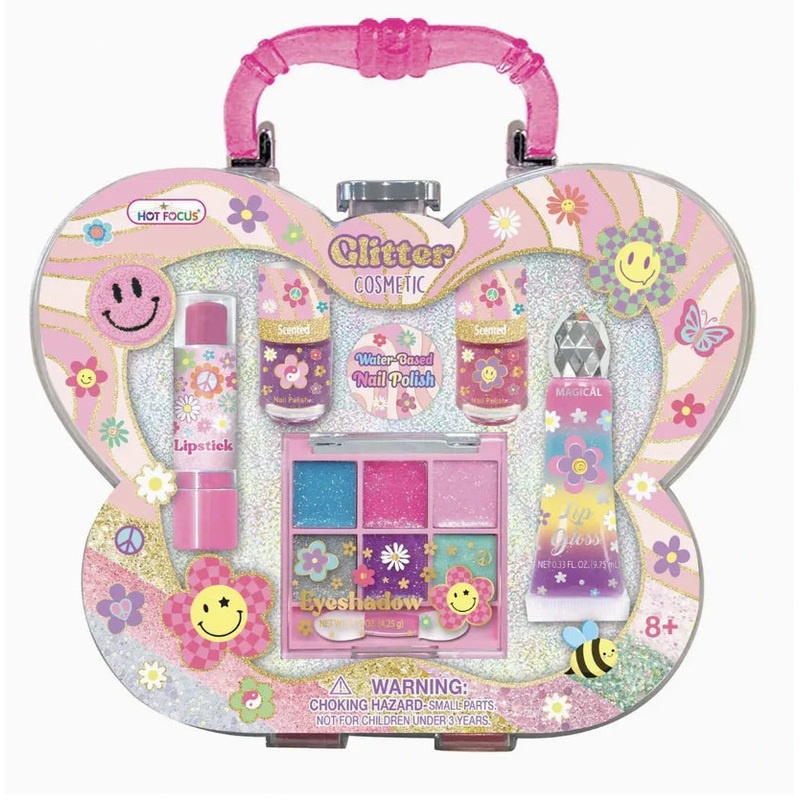 Groovy Flower Glitter Cosmetic Set In Acrylic Case