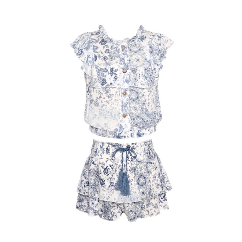 Hannah Banana Blue & White Floral 2Pc Skort Set