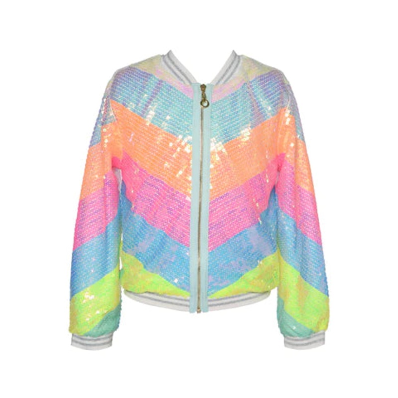 Hannah Banana Chevron Colorblock Neon Sequined Jacket