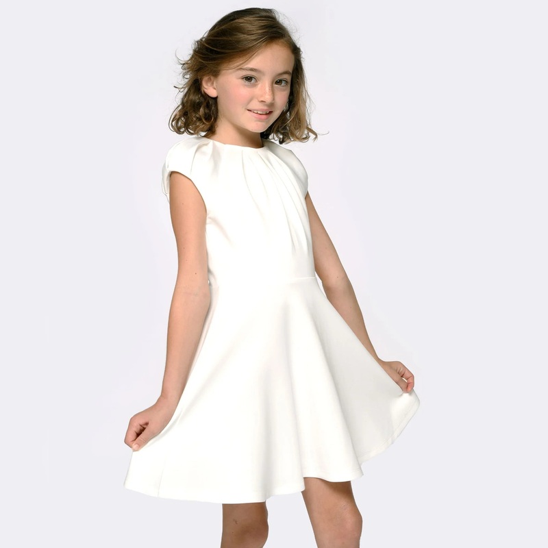 Hannah Banana White Fit and Flare Dress with Pleated Neckline