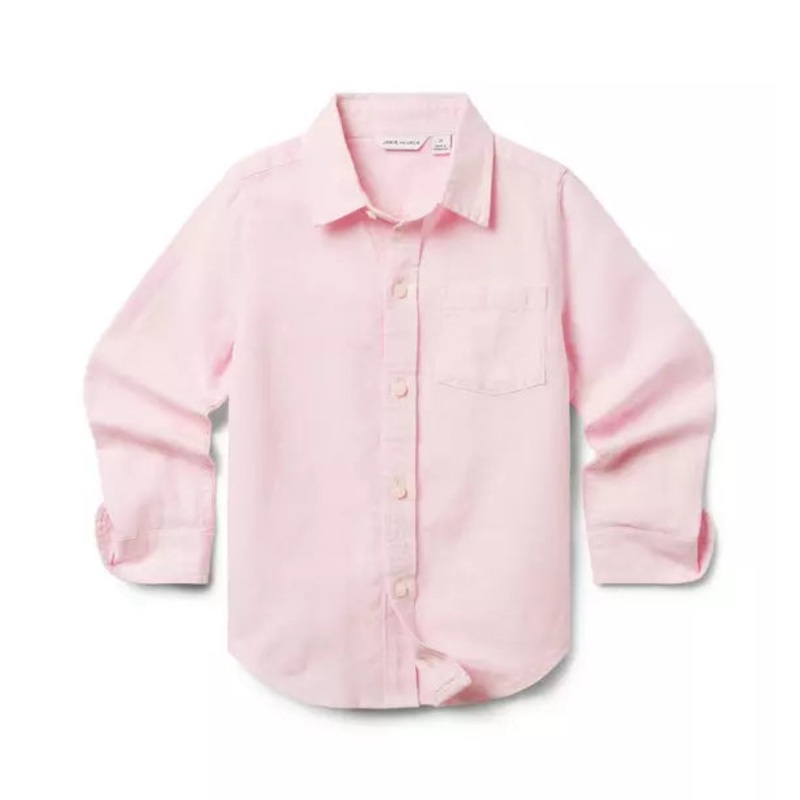 Janie + Jack Pink Button Front Linen Shirt
