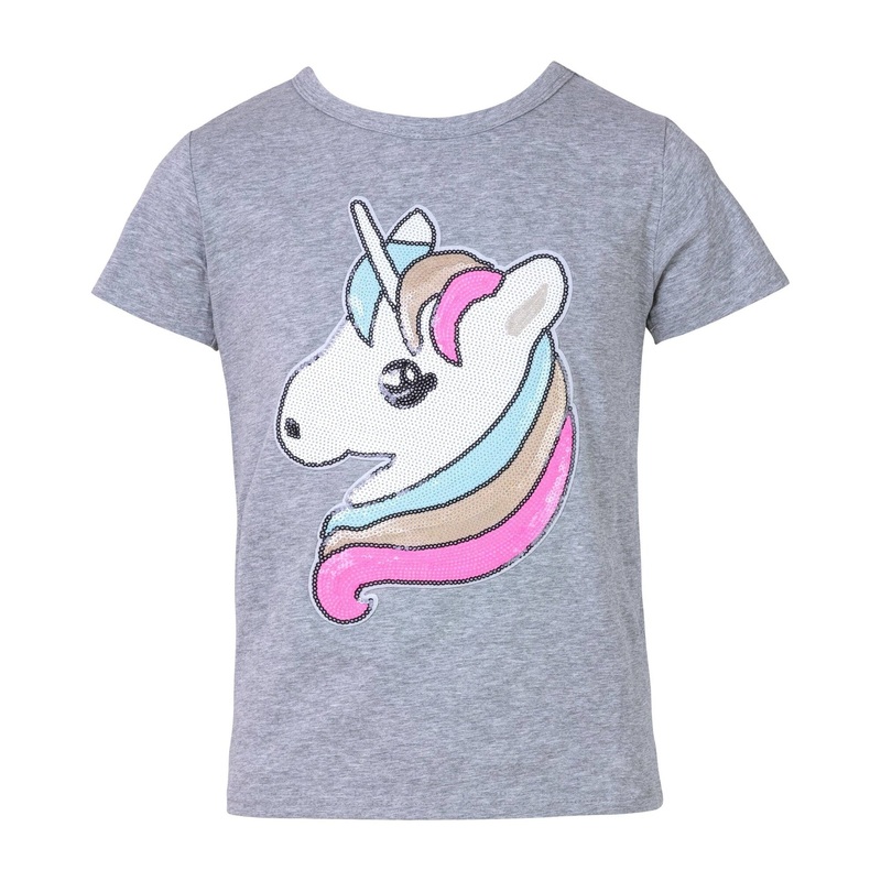 Lola and the Boys Gray Everyday Sequin Unicorn Tee
