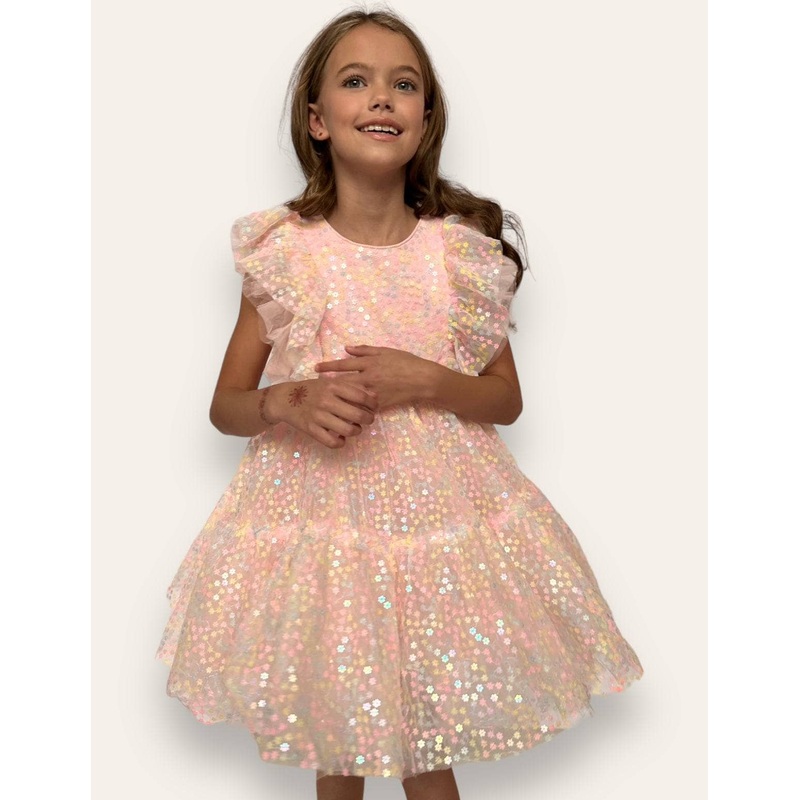 Lola and the Boys Sequin Daisy Ruffle Tulle Dress