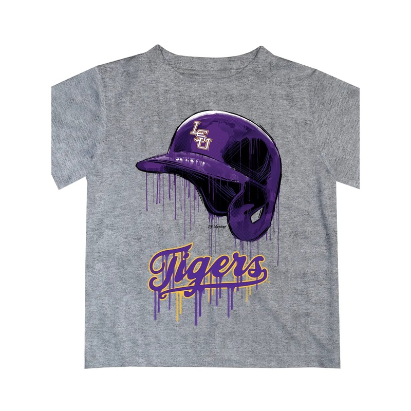 Tigers Baseball Dripping Helmet Gray Tee Shirt
