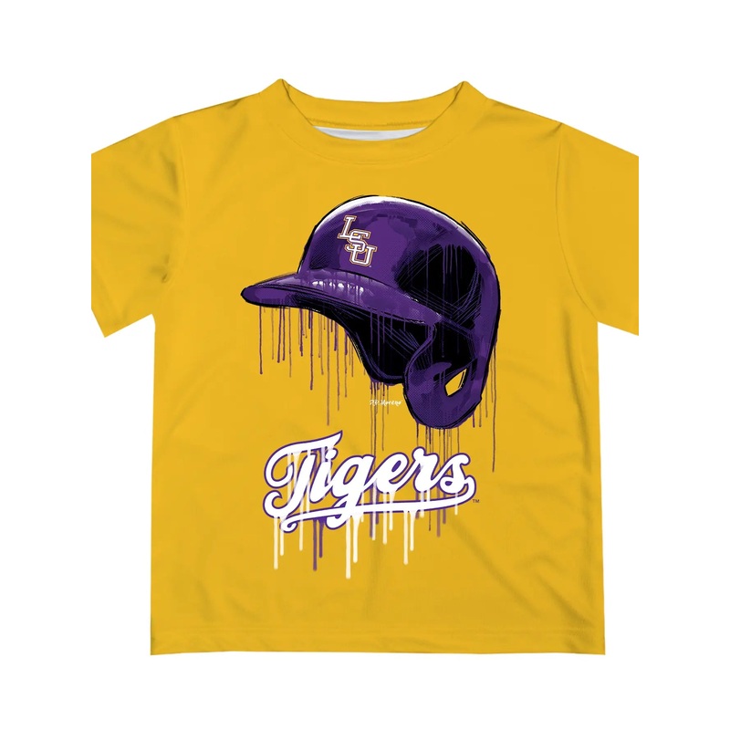 Tigers Baseball Dripping Helmet Yellow Tee Shirt