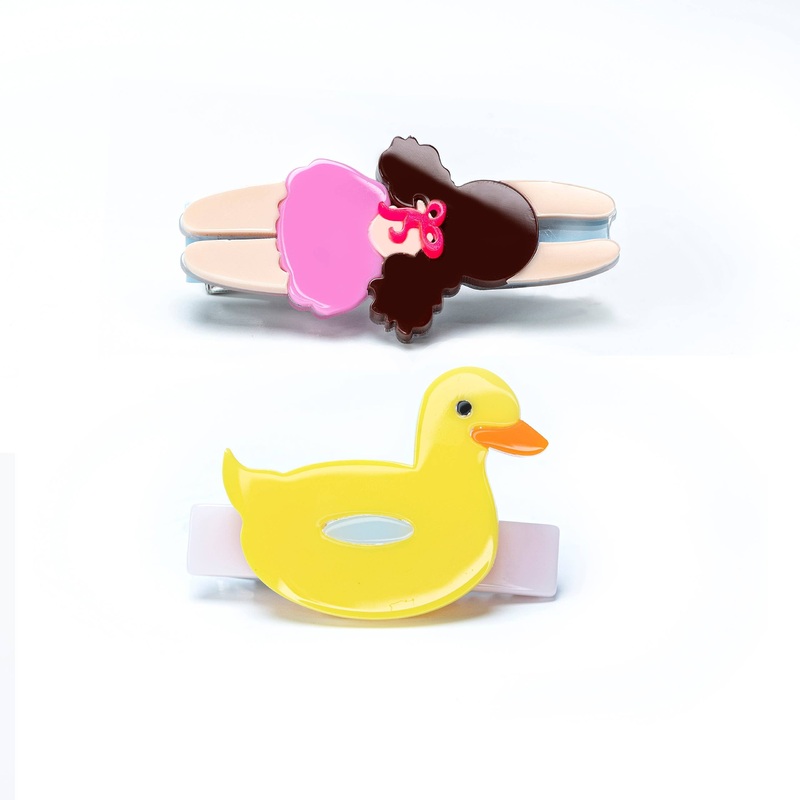 Acrylic Hair Clips - Swimming Girl & Duck Float