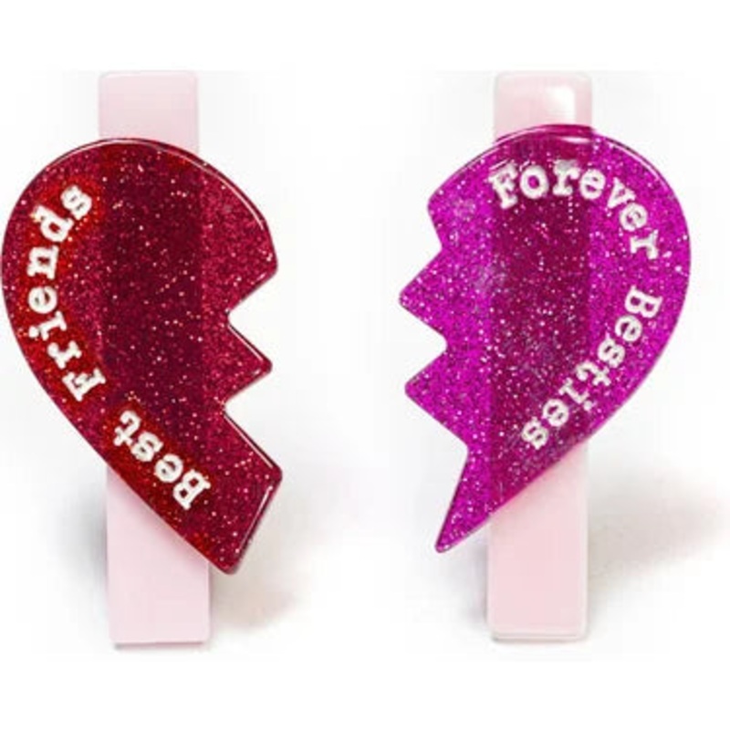 Acrylic Hair Clips - Valentine BFF Glitter Heart