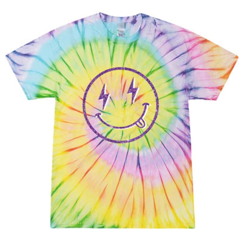 Azarhia Purple Glitter Smiley Face Tie Dye T-Shirt