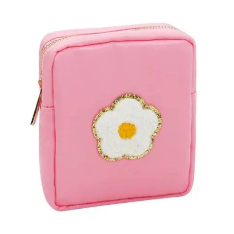 Nylon Varsity Pouch - Pink Daisy Chenille Patch