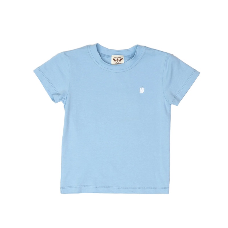 The Oaks Solid Blue S/S Signature Tee with White Acorn