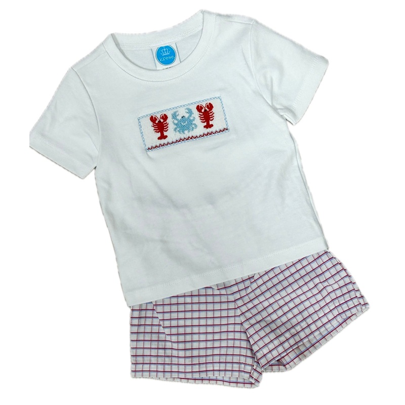 Krewe Smocked Crab/Crawfish Short Set