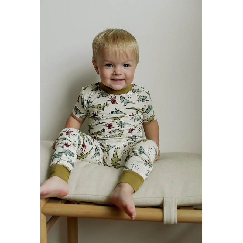 Southern Slumber Dino Origami  2Pc Bamboo Pajama Set